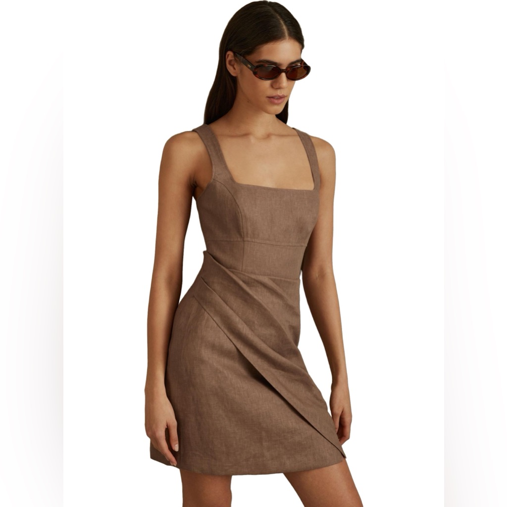 Reiss Piper Linen Pleat Dress Size Us 8
